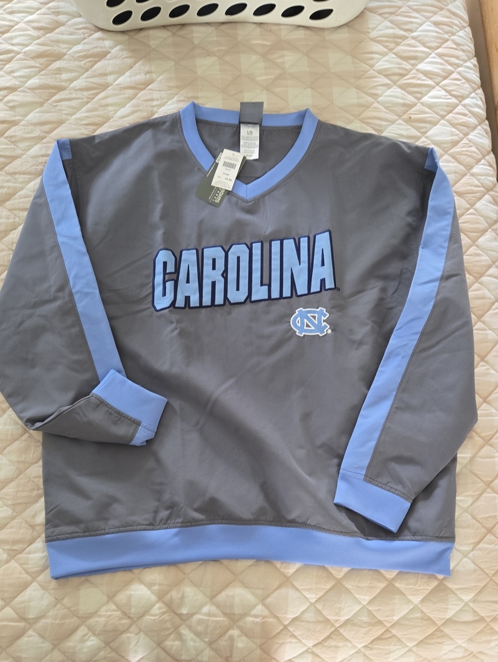 UNC Knights Apparel Gray V-Neck Sweater with Light Blue Trim